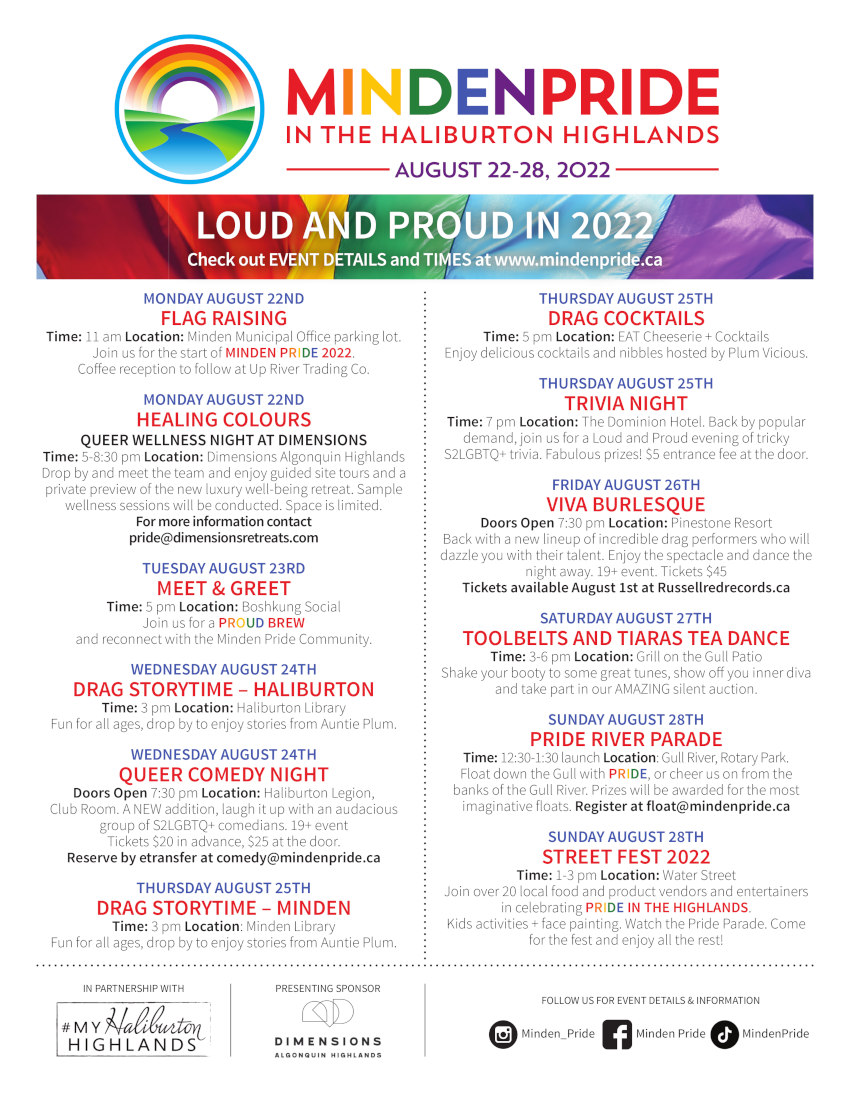 Image of the 2022 Minden Pride events calendar